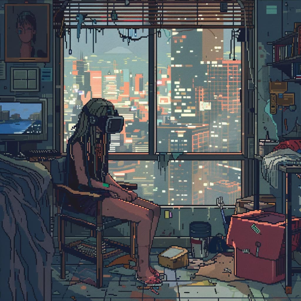 This meme is an image of a woman sitting in a messy room, wearing a VR headset and holding a controller. The text "I can feel my sanity slipping" appears in a box on the screen in front of her. The image is a humorous commentary on the idea that virtual reality can be so immersive that it can feel like you're losing your grip on reality.